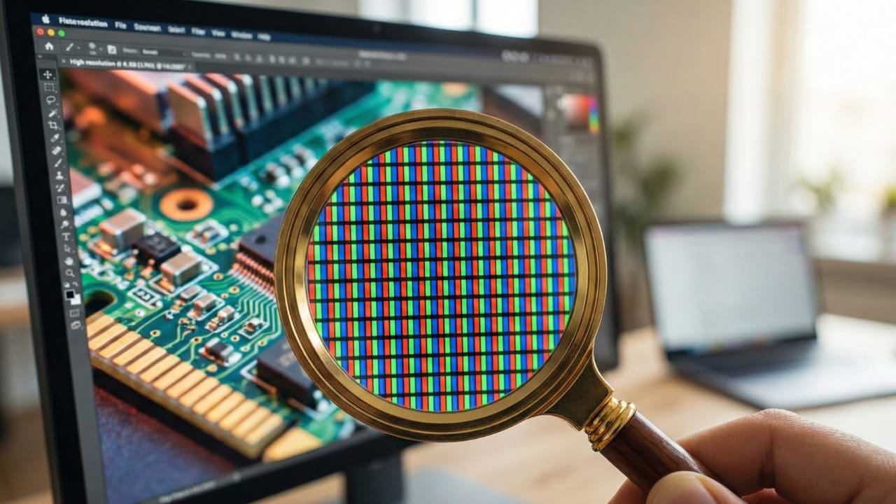 Magnifying glass on pixels
