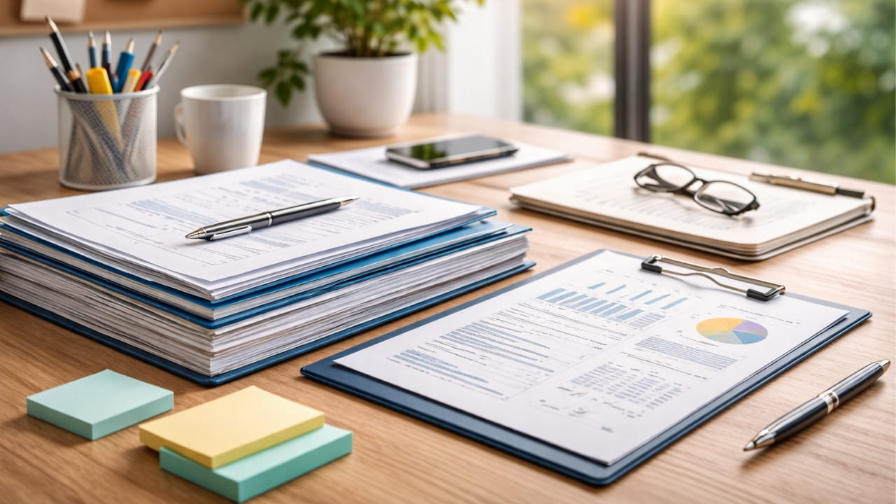 Organized documents on a desk