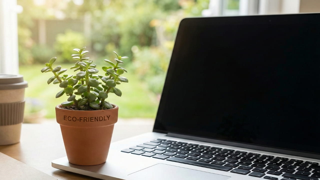 Sustainable green plant on keyboard